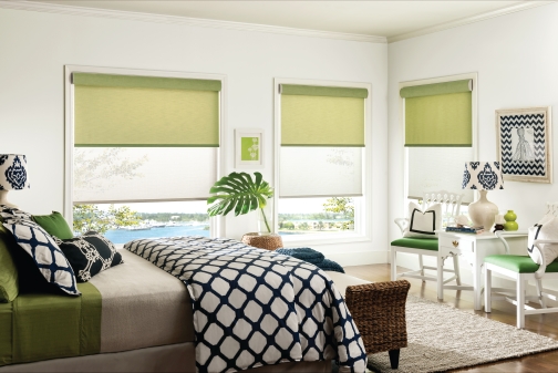 Graber Dual Shades covering windows in white bedroom